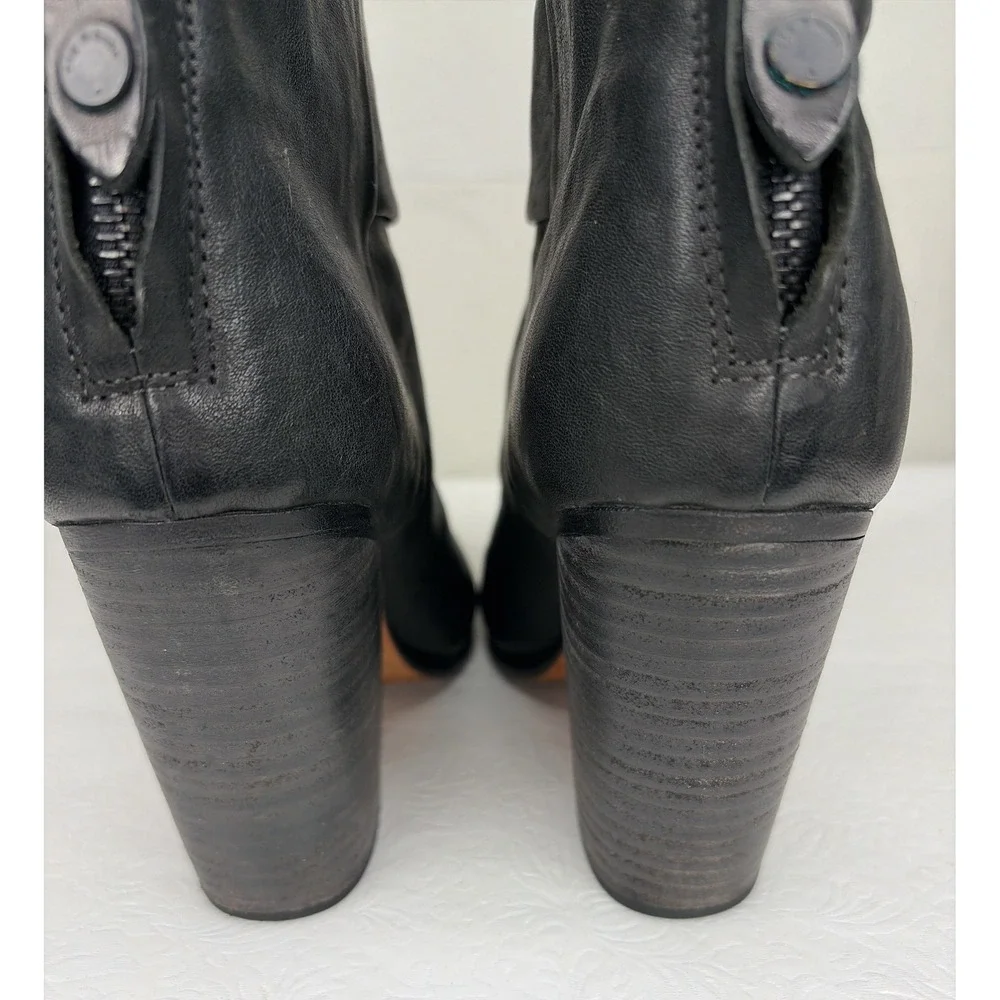 Rag & Bone Newbury Rear Zip Block Heel Ankle Boots Size 39.5 Almond‎ Toe